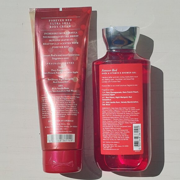 Bath & Body Works Forever Red Ultra Shea Body Cream 8 Oz & Shower Gel 10 Oz - Picture 2 of 8